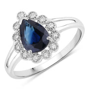 Bids.com 1.46 Carat Genuine Blue Sapphire and White Diamond 10K White Gold Ring Rings