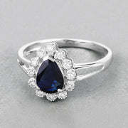Bids.com 1.46 Carat Genuine Blue Sapphire and White Diamond 10K White Gold Ring Rings