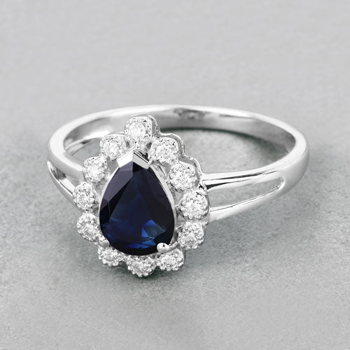 Bids.com 1.46 Carat Genuine Blue Sapphire and White Diamond 10K White Gold Ring Rings