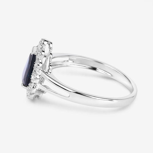 Bids.com 1.46 Carat Genuine Blue Sapphire and White Diamond 10K White Gold Ring Rings