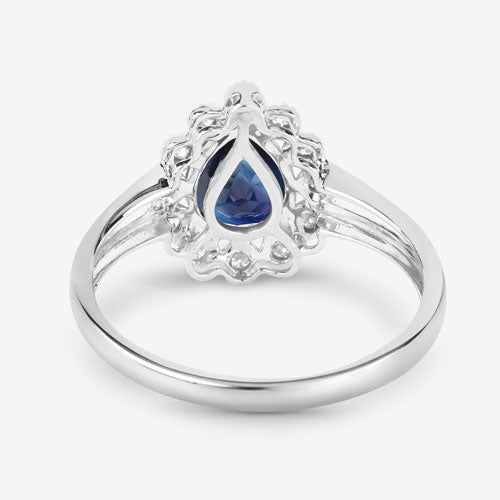 Bids.com 1.46 Carat Genuine Blue Sapphire and White Diamond 10K White Gold Ring Rings