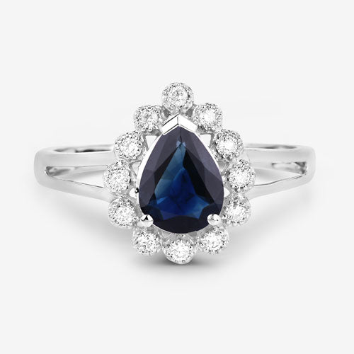 Bids.com 1.46 Carat Genuine Blue Sapphire and White Diamond 10K White Gold Ring Rings