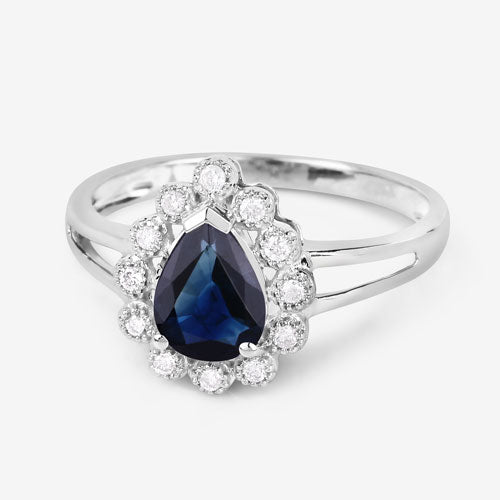Bids.com 1.46 Carat Genuine Blue Sapphire and White Diamond 10K White Gold Ring Rings
