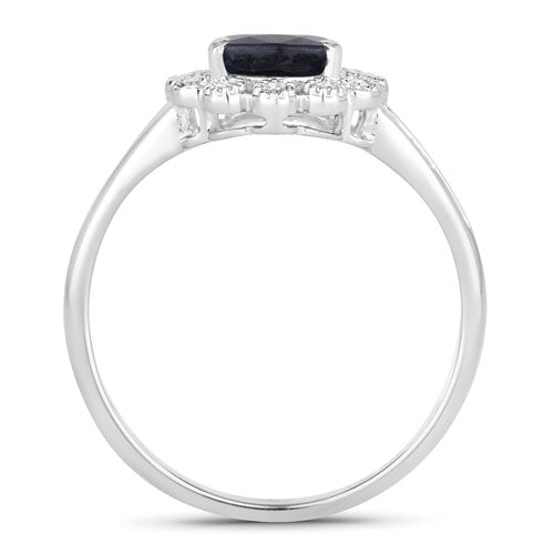 Bids.com 1.46 Carat Genuine Blue Sapphire and White Diamond 10K White Gold Ring Rings