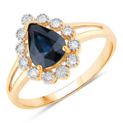 Bids.com 1.46 Carat Genuine Blue Sapphire and White Diamond 10K Yellow Gold Ring Rings