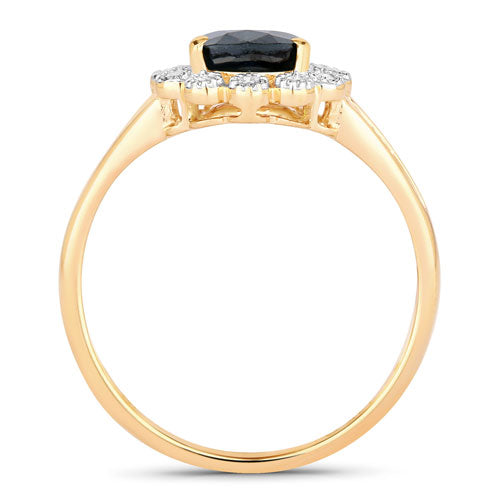 Bids.com 1.46 Carat Genuine Blue Sapphire and White Diamond 10K Yellow Gold Ring Rings