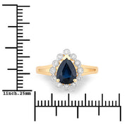Bids.com 1.46 Carat Genuine Blue Sapphire and White Diamond 10K Yellow Gold Ring Rings