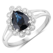 Bids.com 1.46 Carat Genuine Blue Sapphire and White Diamond 14K White Gold Ring Rings