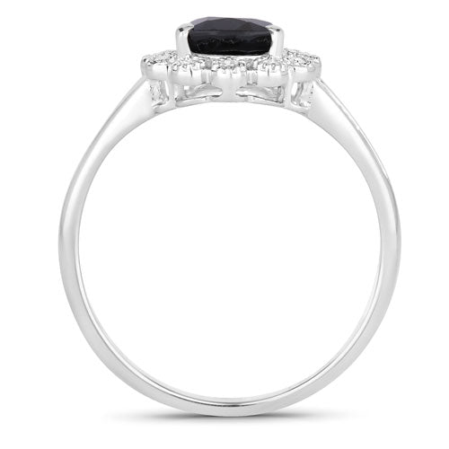 Bids.com 1.46 Carat Genuine Blue Sapphire and White Diamond 14K White Gold Ring Rings