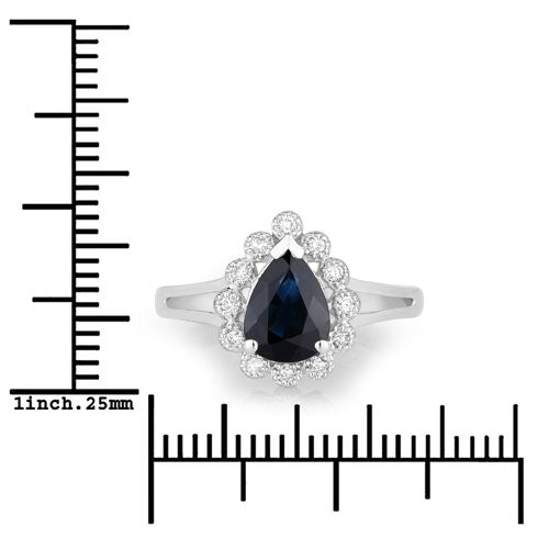 Bids.com 1.46 Carat Genuine Blue Sapphire and White Diamond 14K White Gold Ring Rings