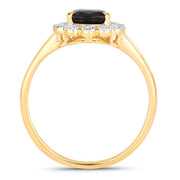Bids.com 1.46 Carat Genuine Blue Sapphire and White Diamond 14K Yellow Gold Ring Rings