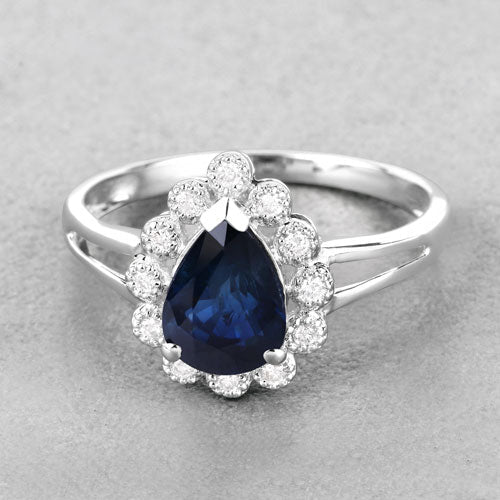 Bids.com 1.46 Carat Genuine Blue Sapphire and White Diamond 14K White Gold Ring Rings