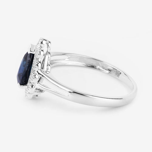 Bids.com 1.46 Carat Genuine Blue Sapphire and White Diamond 14K White Gold Ring Rings