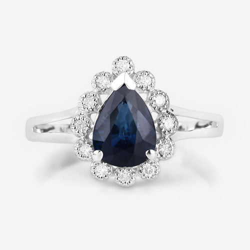 Bids.com 1.46 Carat Genuine Blue Sapphire and White Diamond 14K White Gold Ring Rings