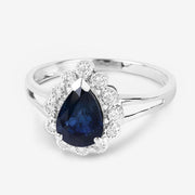 Bids.com 1.46 Carat Genuine Blue Sapphire and White Diamond 14K White Gold Ring Rings