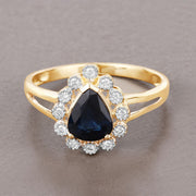 Bids.com 1.46 Carat Genuine Blue Sapphire and White Diamond 10K Yellow Gold Ring Rings