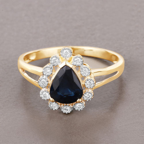Bids.com 1.46 Carat Genuine Blue Sapphire and White Diamond 10K Yellow Gold Ring Rings