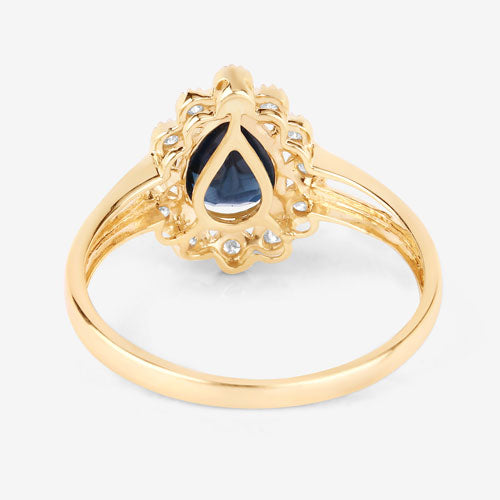 Bids.com 1.46 Carat Genuine Blue Sapphire and White Diamond 10K Yellow Gold Ring Rings