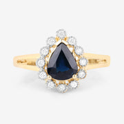 Bids.com 1.46 Carat Genuine Blue Sapphire and White Diamond 10K Yellow Gold Ring Rings