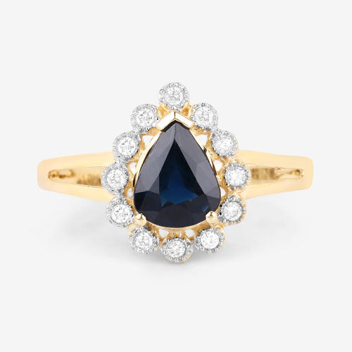 Bids.com 1.46 Carat Genuine Blue Sapphire and White Diamond 10K Yellow Gold Ring Rings