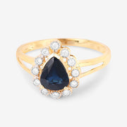 Bids.com 1.46 Carat Genuine Blue Sapphire and White Diamond 10K Yellow Gold Ring Rings