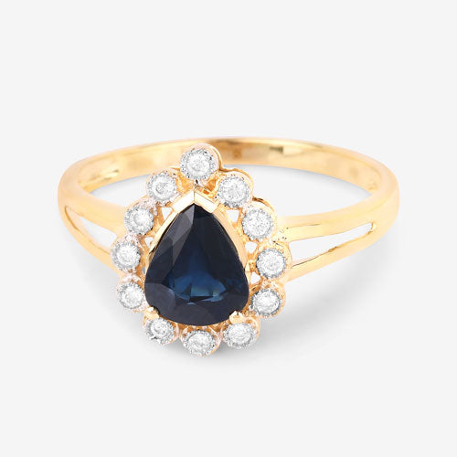 Bids.com 1.46 Carat Genuine Blue Sapphire and White Diamond 10K Yellow Gold Ring Rings