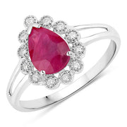 Bids.com 1.31 Carat Genuine Ruby and White Diamond 10K White Gold Ring Rings