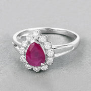 Bids.com 1.31 Carat Genuine Ruby and White Diamond 10K White Gold Ring Rings