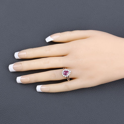 Bids.com 1.31 Carat Genuine Ruby and White Diamond 10K White Gold Ring Rings