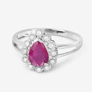 Bids.com 1.31 Carat Genuine Ruby and White Diamond 10K White Gold Ring Rings