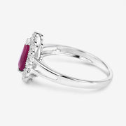 Bids.com 1.31 Carat Genuine Ruby and White Diamond 10K White Gold Ring Rings