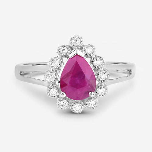 Bids.com 1.31 Carat Genuine Ruby and White Diamond 10K White Gold Ring Rings