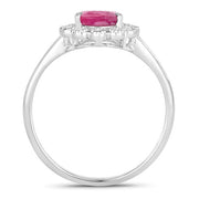Bids.com 1.31 Carat Genuine Ruby and White Diamond 10K White Gold Ring Rings