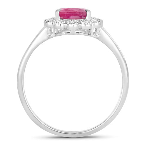 Bids.com 1.31 Carat Genuine Ruby and White Diamond 10K White Gold Ring Rings