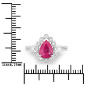 Bids.com 1.31 Carat Genuine Ruby and White Diamond 10K White Gold Ring Rings