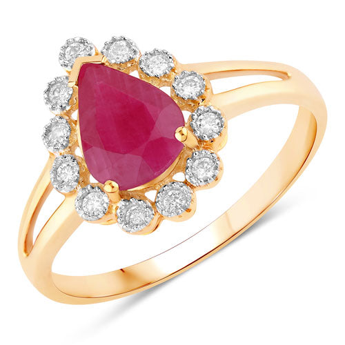 Bids.com 1.31 Carat Genuine Ruby and White Diamond 10K Yellow Gold Ring Rings