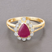 Bids.com 1.31 Carat Genuine Ruby and White Diamond 10K Yellow Gold Ring Rings