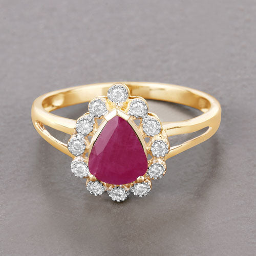 Bids.com 1.31 Carat Genuine Ruby and White Diamond 10K Yellow Gold Ring Rings