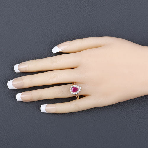 Bids.com 1.31 Carat Genuine Ruby and White Diamond 10K Yellow Gold Ring Rings