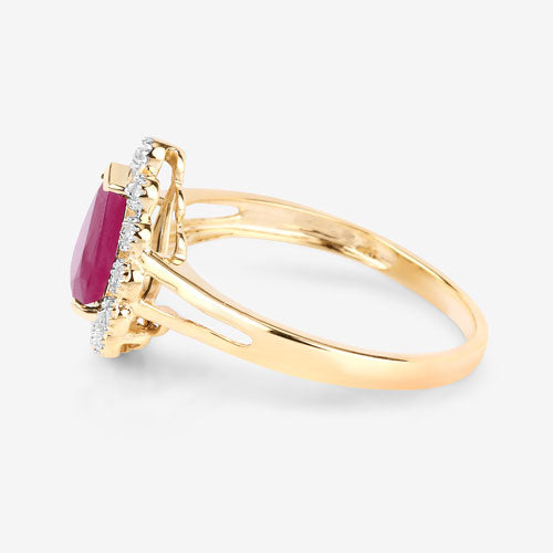 Bids.com 1.31 Carat Genuine Ruby and White Diamond 10K Yellow Gold Ring Rings