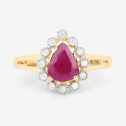 Bids.com 1.31 Carat Genuine Ruby and White Diamond 10K Yellow Gold Ring Rings