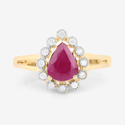 Bids.com 1.31 Carat Genuine Ruby and White Diamond 10K Yellow Gold Ring Rings