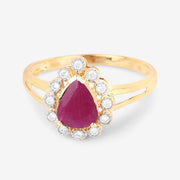 Bids.com 1.31 Carat Genuine Ruby and White Diamond 10K Yellow Gold Ring Rings