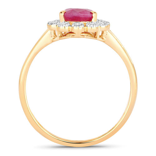 Bids.com 1.31 Carat Genuine Ruby and White Diamond 10K Yellow Gold Ring Rings