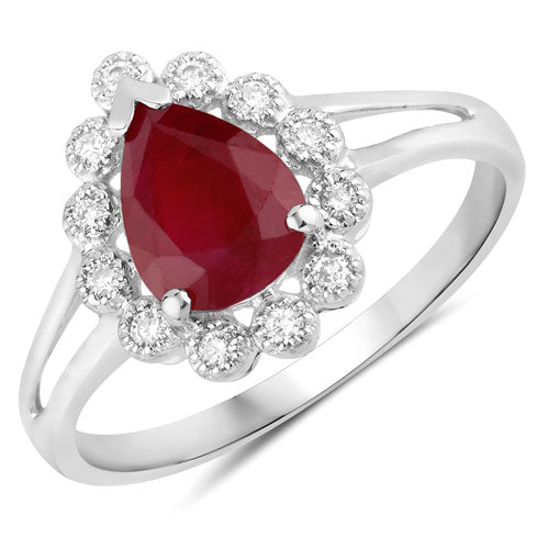 Bids.com 1.31 Carat Genuine Ruby and White Diamond 14K White Gold Ring Rings