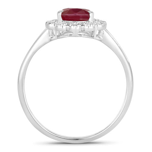 Bids.com 1.31 Carat Genuine Ruby and White Diamond 14K White Gold Ring Rings
