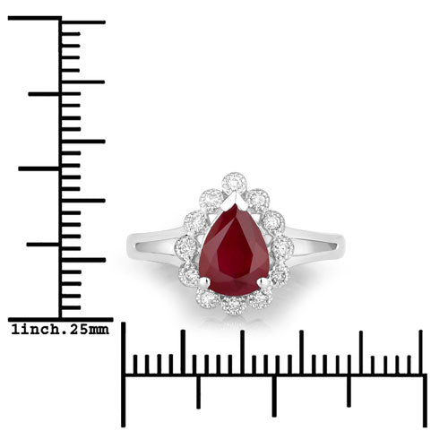 Bids.com 1.31 Carat Genuine Ruby and White Diamond 14K White Gold Ring Rings
