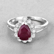 Bids.com 1.31 Carat Genuine Ruby and White Diamond 14K White Gold Ring Rings