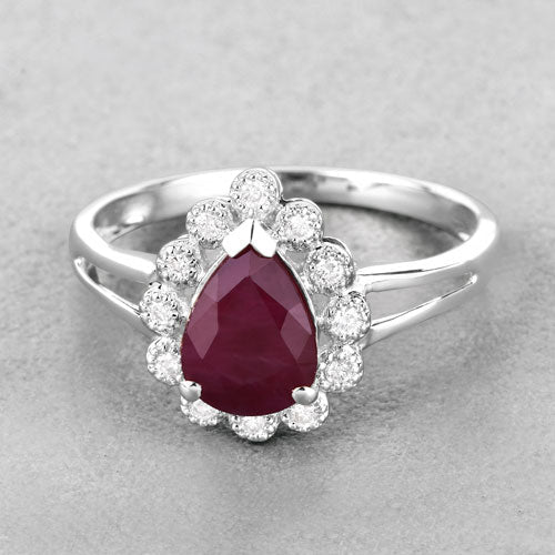 Bids.com 1.31 Carat Genuine Ruby and White Diamond 14K White Gold Ring Rings