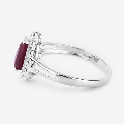 Bids.com 1.31 Carat Genuine Ruby and White Diamond 14K White Gold Ring Rings